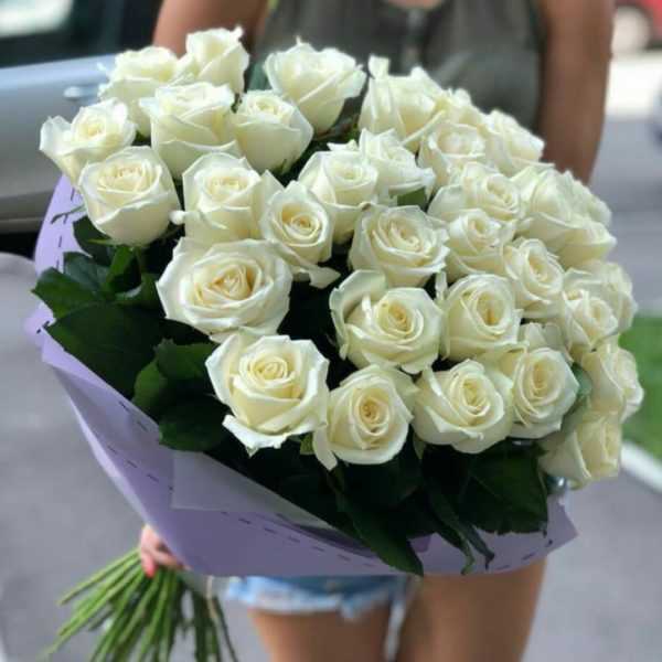 Букет белых роз «Аваланж" - 25 шт